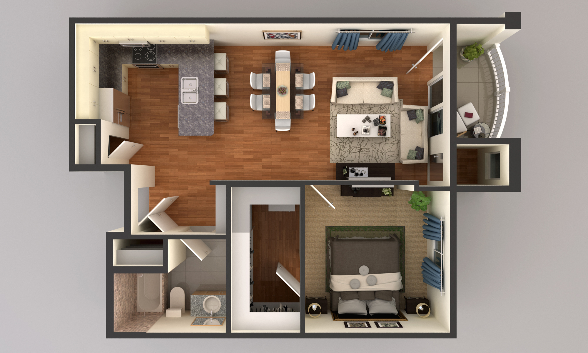 Floor plan for 1 bed, 1 bath, 812 sqft
